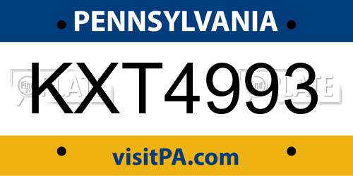 KXT4993 Pennsylvania License Plate