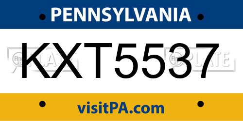 KXT5537 Pennsylvania License Plate