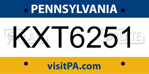 KXT6251 Pennsylvania License Plate