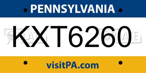 KXT6260 Pennsylvania License Plate