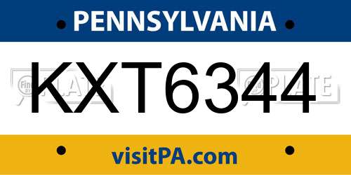 KXT6344 Pennsylvania License Plate
