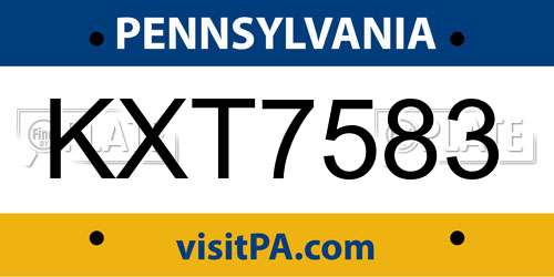 KXT7583 Pennsylvania License Plate