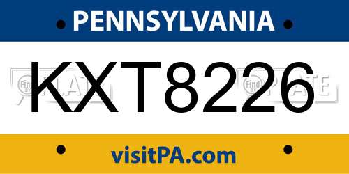 KXT8226 Pennsylvania License Plate