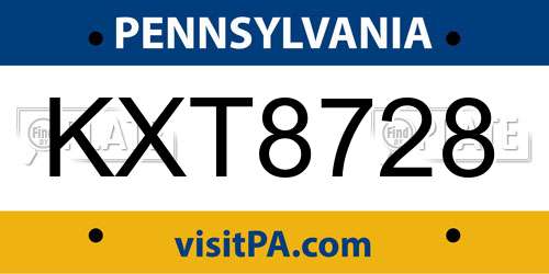 KXT8728 Pennsylvania License Plate