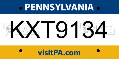 KXT9134 Pennsylvania License Plate
