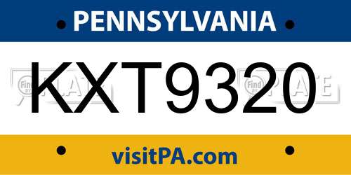 KXT9320 Pennsylvania License Plate