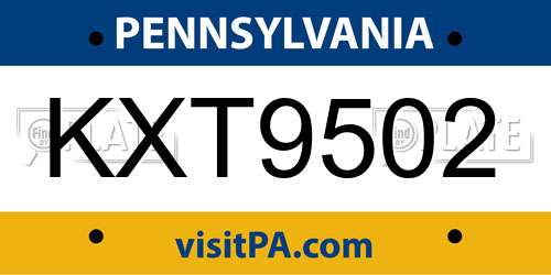 KXT9502 Pennsylvania License Plate