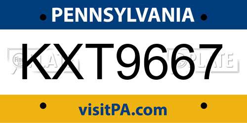 KXT9667 Pennsylvania License Plate