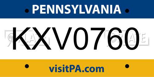 KXV0760 Pennsylvania License Plate