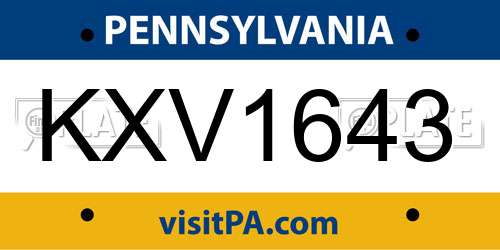 KXV1643 Pennsylvania License Plate