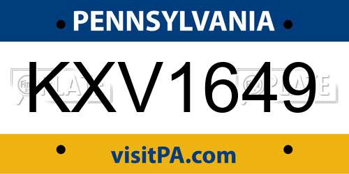 KXV1649 Pennsylvania License Plate