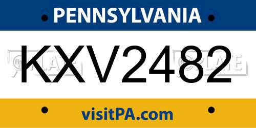 KXV2482 Pennsylvania License Plate