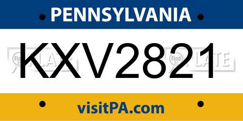 KXV2821 Pennsylvania License Plate