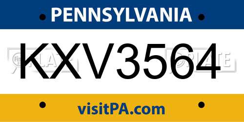 KXV3564 Pennsylvania License Plate
