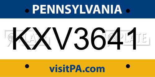 KXV3641 Pennsylvania License Plate