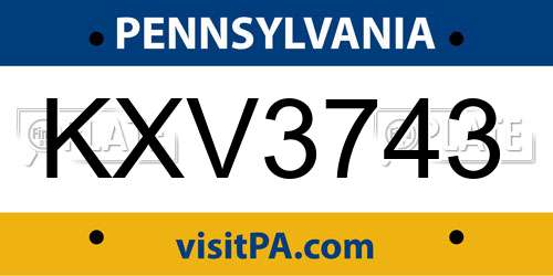 KXV3743 Pennsylvania License Plate