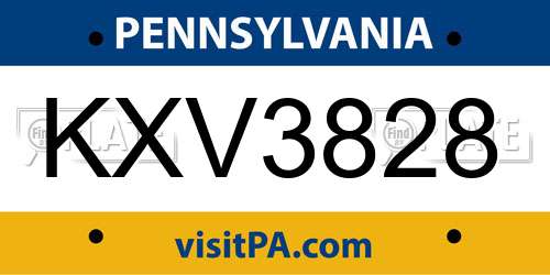 KXV3828 Pennsylvania License Plate