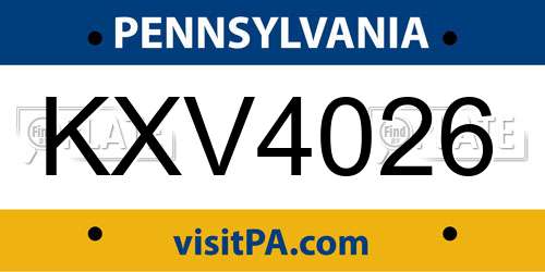 KXV4026 Pennsylvania License Plate
