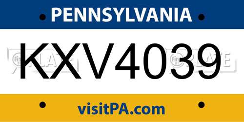 KXV4039 Pennsylvania License Plate