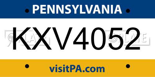 KXV4052 Pennsylvania License Plate