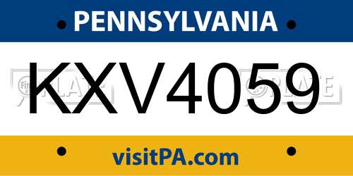 KXV4059 Pennsylvania License Plate