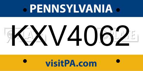 KXV4062 Pennsylvania License Plate