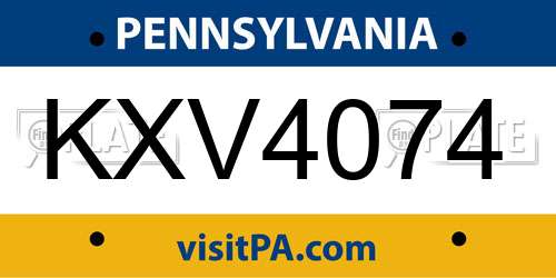 KXV4074 Pennsylvania License Plate