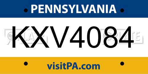 KXV4084 Pennsylvania License Plate