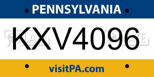 KXV4096 Pennsylvania License Plate