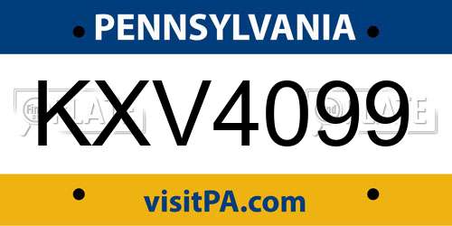 KXV4099 Pennsylvania License Plate