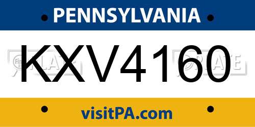 KXV4160 Pennsylvania License Plate