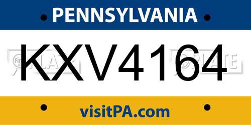 KXV4164 Pennsylvania License Plate