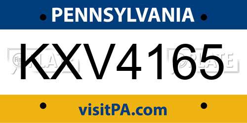 KXV4165 Pennsylvania License Plate