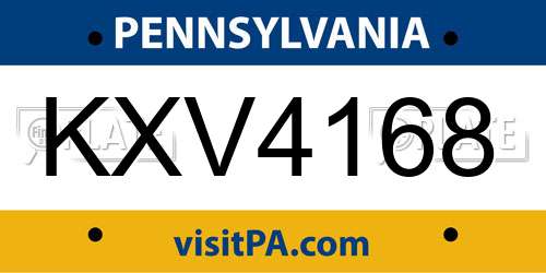 KXV4168 Pennsylvania License Plate