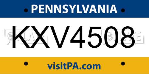 KXV4508 Pennsylvania License Plate