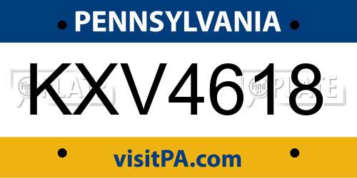 KXV4618 Pennsylvania License Plate