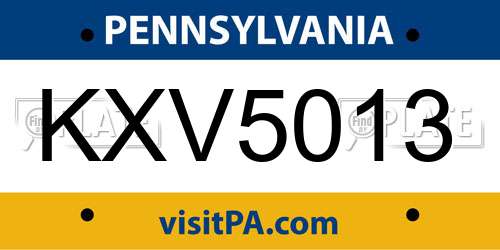 KXV5013 Pennsylvania License Plate