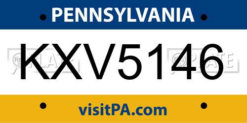 KXV5146 Pennsylvania License Plate