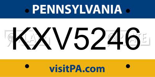 KXV5246 Pennsylvania License Plate