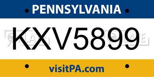 KXV5899 Pennsylvania License Plate