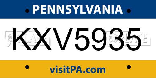 KXV5935 Pennsylvania License Plate
