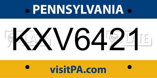 KXV6421 Pennsylvania License Plate