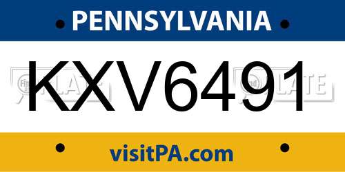 KXV6491 Pennsylvania License Plate