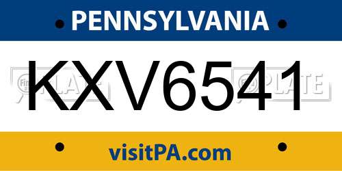 KXV6541 Pennsylvania License Plate