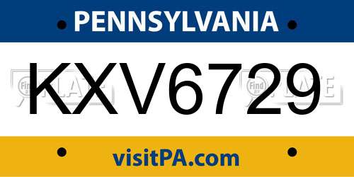 KXV6729 Pennsylvania License Plate
