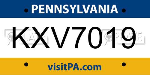 KXV7019 Pennsylvania License Plate