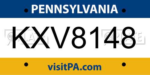 KXV8148 Pennsylvania License Plate