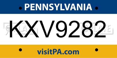 KXV9282 Pennsylvania License Plate