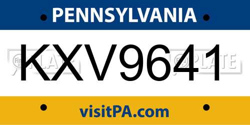 KXV9641 Pennsylvania License Plate