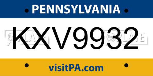 KXV9932 Pennsylvania License Plate